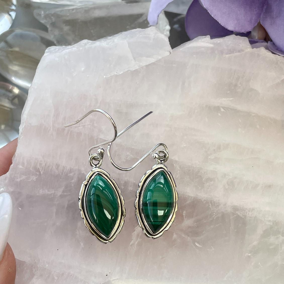 Sterling Silver Earrings - Malachite - 07 Sterling Silver Earrings - Malachite - 07